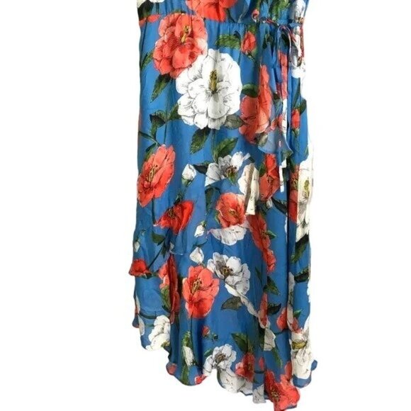 Parker Reina Maritime Blue Floral Silk Ruffle Midi Dress - Picture 7 of 10